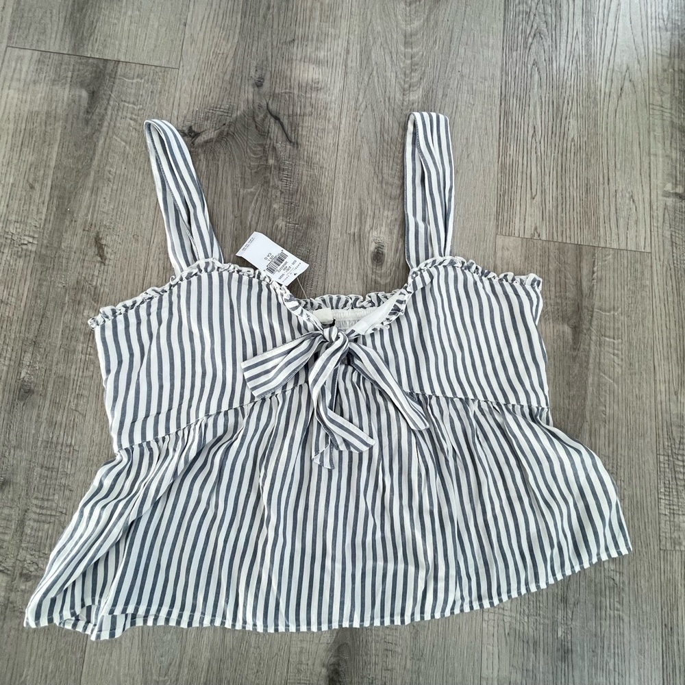 American Eagle Outfitters White and Blue Striped Blouse